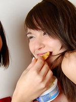 ariel rebel and her sexy friend share cheese