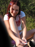 sexy nude teen on a wagon